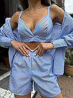 Женский летний костюм тройка с шортиками в полоску Арт. 9118