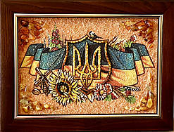 Картина з бурштину "Герб України Тризуб" 20*30 см