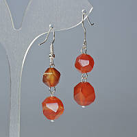 Сережки Сердолік натуральний камінь багатогранник d-10х9 та 12х11мм+- L-4см+- зі швензою купити біжутерію дешево оптом в інтернеті