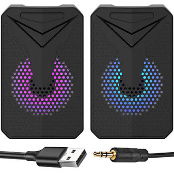 Колонки для ПК з RGB підсвічуванням, від USB, AOAS E-005 / Комп'ютерні колонки / Колонки зі світлодіодним підсвічуванням