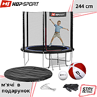 Батут детский 8ft (244cm) Hop-Sport наружная сетка и стремянки + мячи, батут садовый для детей 5-15 лет, черно