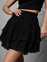 Черная хлопковая юбка с воланами и кружевом размер M