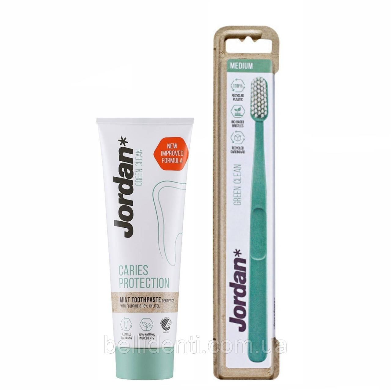 Набір Jordan Green Clean Cavity Protect (зубна паста 75 мл фтор 1450 + зубна щітка)