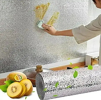 Кухонная маслостойкая алюминиевая фольга самоклеющаяся 5м для кухни Антижировая наклейка для кухни al-01