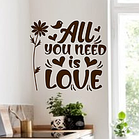 Наклейка на стіну All you need is love Набір S (Все що потрібно кохання квіти) Happy Pocket Коричневий матовий