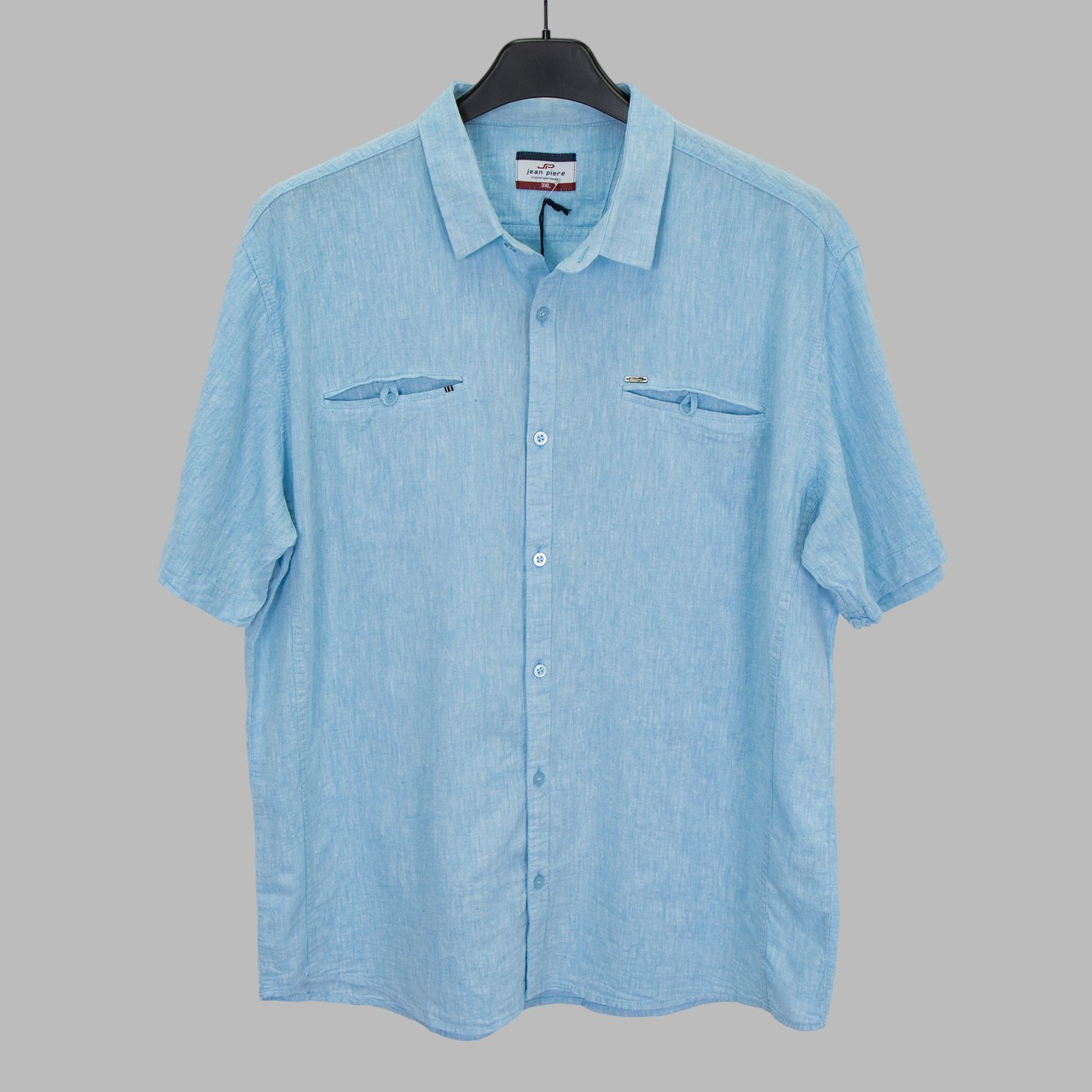 Сорочка чоловіча, приталена (Slim Fit) з коротким рукавом, Bagarda JP6501-B02 LIGHT TURQ 80% льон 20% бавовна