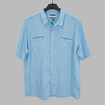 Сорочка чоловіча, приталена (Slim Fit) з коротким рукавом, Bagarda JP6501-B02 LIGHT TURQ 80% льон 20% бавовна