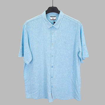 Сорочка чоловіча, приталена (Slim Fit) з коротким рукавом, Bagarda BG2403-B01 LIGHT TURQ 80% льон 20% бавовна