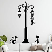 Вінілова наклейка Кований вуличний ліхтар Коти Набір S 53х130см (кошенята ліхтарі) Happy Pocket Чорний матовий