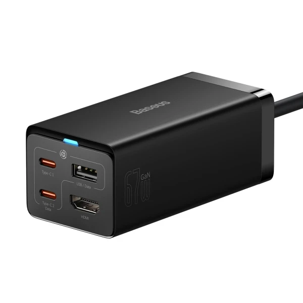 Мережевий зарядний пристрій Baseus GaN5 Pro 67W USB+2Type-C+HDMI + кабель Baseus Type-C to Type-C 100W 20V/5A 1м