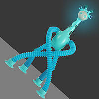 Детская сенсорная игрушка с подсветкой, телескопическая антистресс-жираф на присосках (голубая)