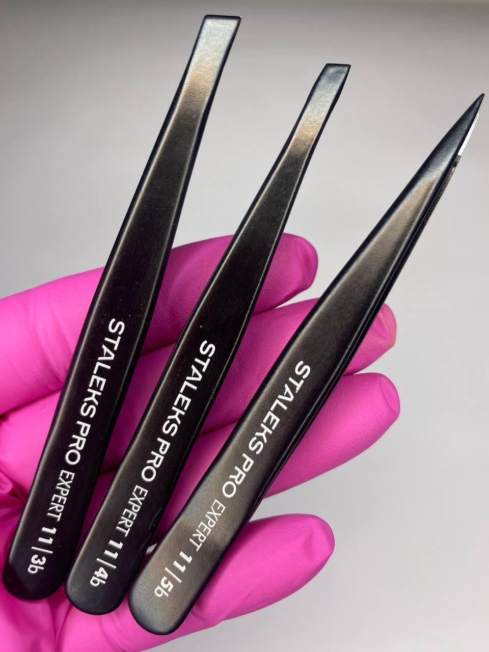 Набір 3 пінцети «STALEKS PRO», чорні