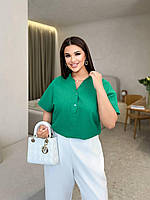 Женская стильная летняя красивая нарядная базовая блуза из льна с коротким рукавом (большие размеры)