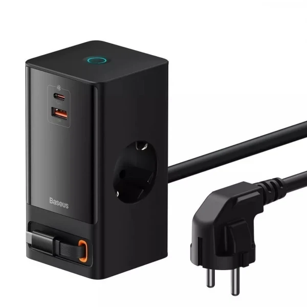 Мережевий зарядний пристрій Baseus GaN5 65W 2AC+USB+Type-C + кабель Type-C to Type-C 100W 20V/5A 1м Чорний