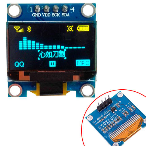 OLED дисплей графический SSD1306 I2C 4p 0.96" 128x64 Arduino, сине-желтый Без бренда - фото 1 - id-p1381795280