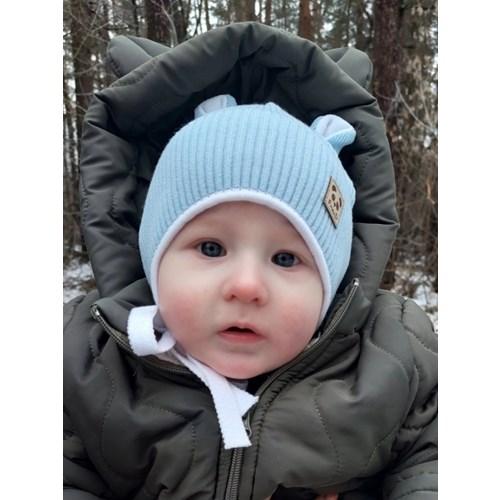 Дитяча шапка Friend подвійна на зав'язках для хлопчика Вік: 6 міс-2 роки Шапка с ушками голубая