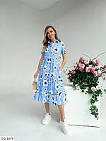 Платье повседневное удобное прогулочное А-силуэта свободный крой за колено с воланом по низу из льна арт 989
