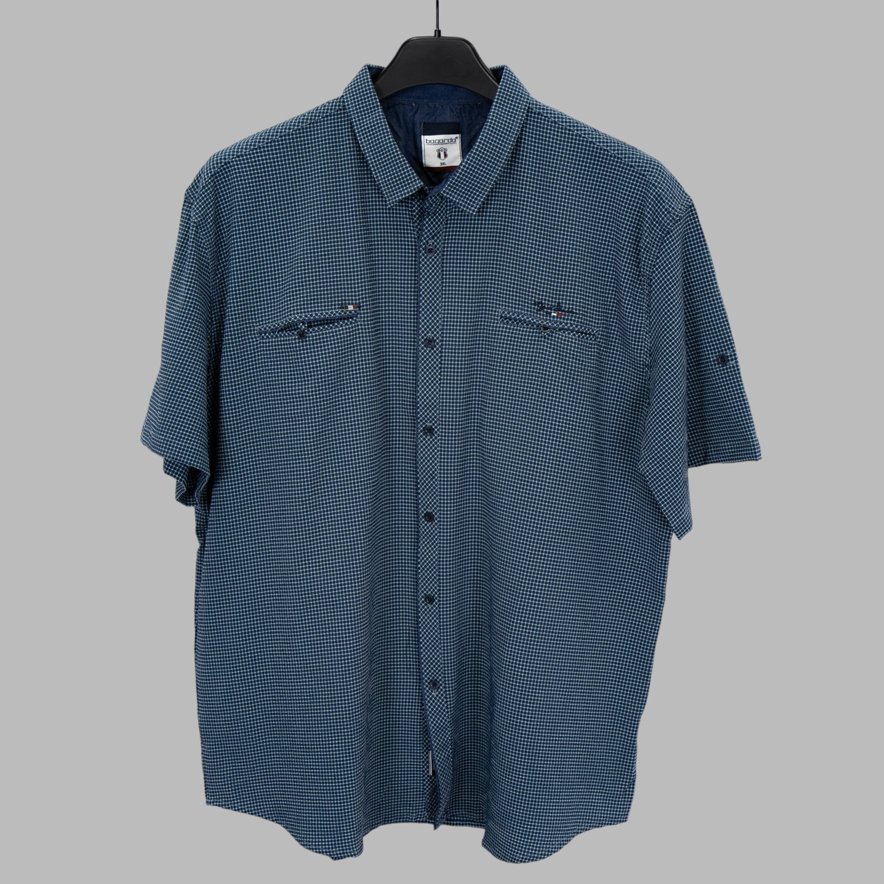Сорочка чоловіча, приталена (Slim Fit) з коротким рукавом, Bagarda BG7306-B01 NAVY-TURQUOISE 93% бавовна 7%