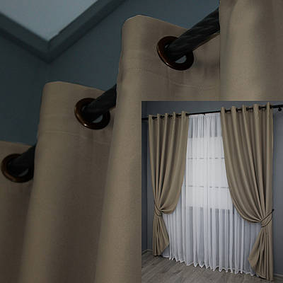 Комплект (2шт. 1,5х2,5м.) штор на люверсах, колекція "Bagema Rvs". Колір молочний шоколад. Код 1239ш 37-0110