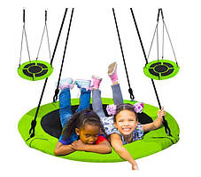 Підвісна дитяча гойдалка гніздо лелеки — 120 см кругла, зелена — чорна Malatec 23515 Польща