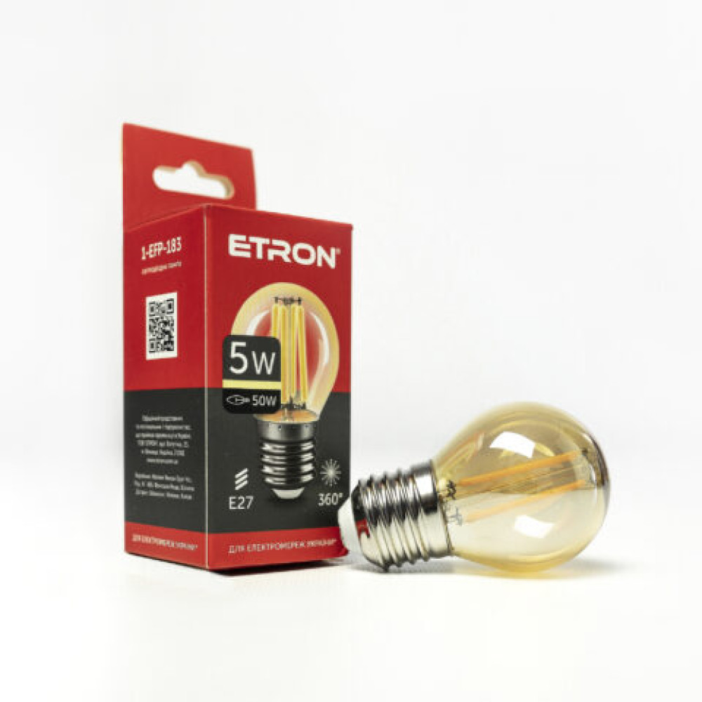 Лампа "Etron Filament" прозоре скло LED 1-EFP-183 G45 5Вт 2500K Е27(10), фото 1