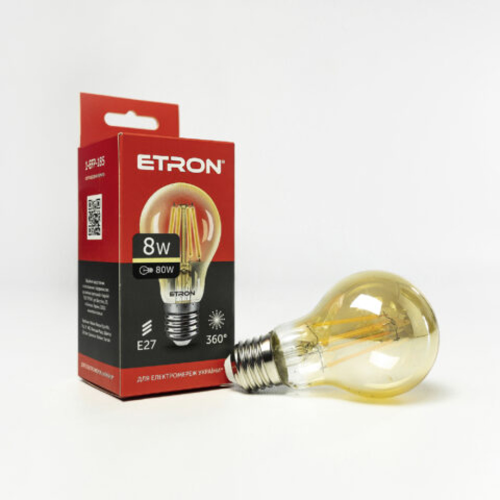 Лампа "Etron Filament" прозоре скло LED 1-EFP-185 A60 8Вт 2500K Е27(10), фото 1