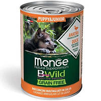 Вологий корм для собак, Monge (Монж), Dog Wet Bwild Grain Free Puppy & Junior, 400 г, (Качка, гарбуз, цукіні)