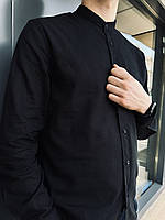 Мужская рубашка с длинным рукавом стойка воротник  лен CODE