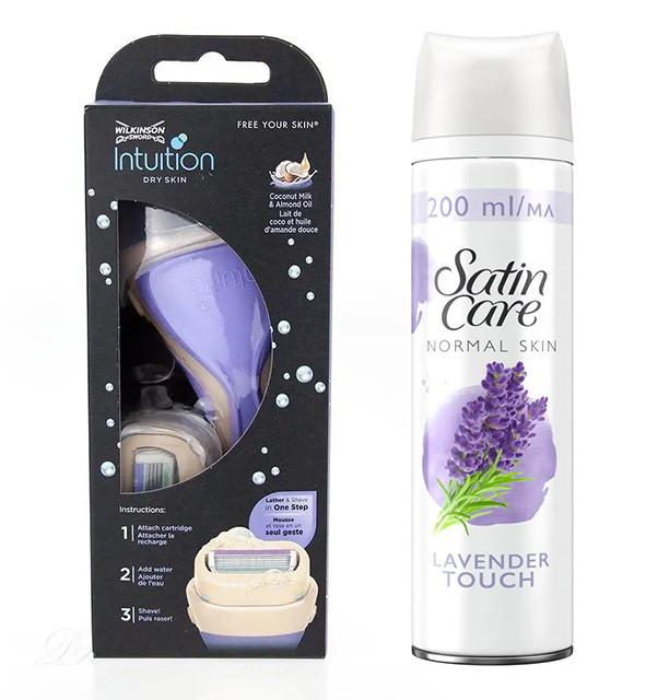 Жіночий станок для гоління Wilkinson Intuition Dry Skin + Гель для гоління Gillette Satin Care Lavender