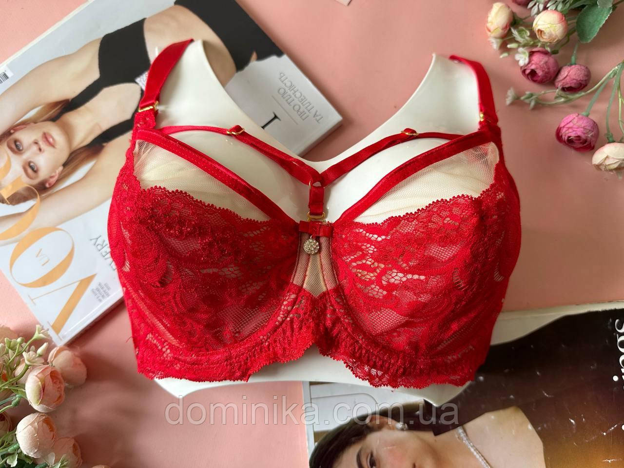80/85С Бюстгальтер із портупеями на чашку С без поролону червоний