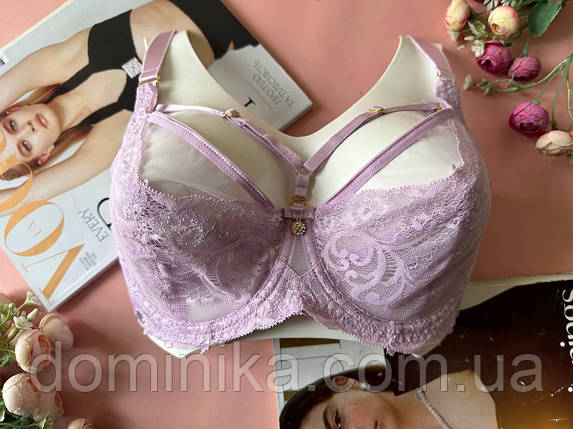 80Е Бюстгальтер без поролону на великі груди з портупеями бузковий, фото 1