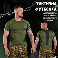 Футболка компрессионная армейская 5.11 олива, тактическая влагоотводящая футболка хаки с вставками qn747