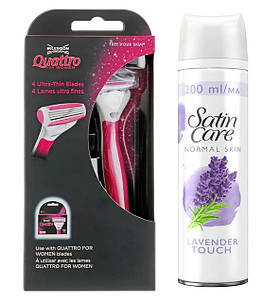 Жіночий станок для гоління Wilkinson Quattro + Гель для гоління Gillette Satin