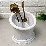 Біла підставка для столових приладів з піддоном Пеньок, фото 2