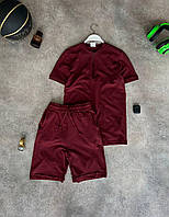 Мужской летний стильный костюм бордовый футболка и шорты