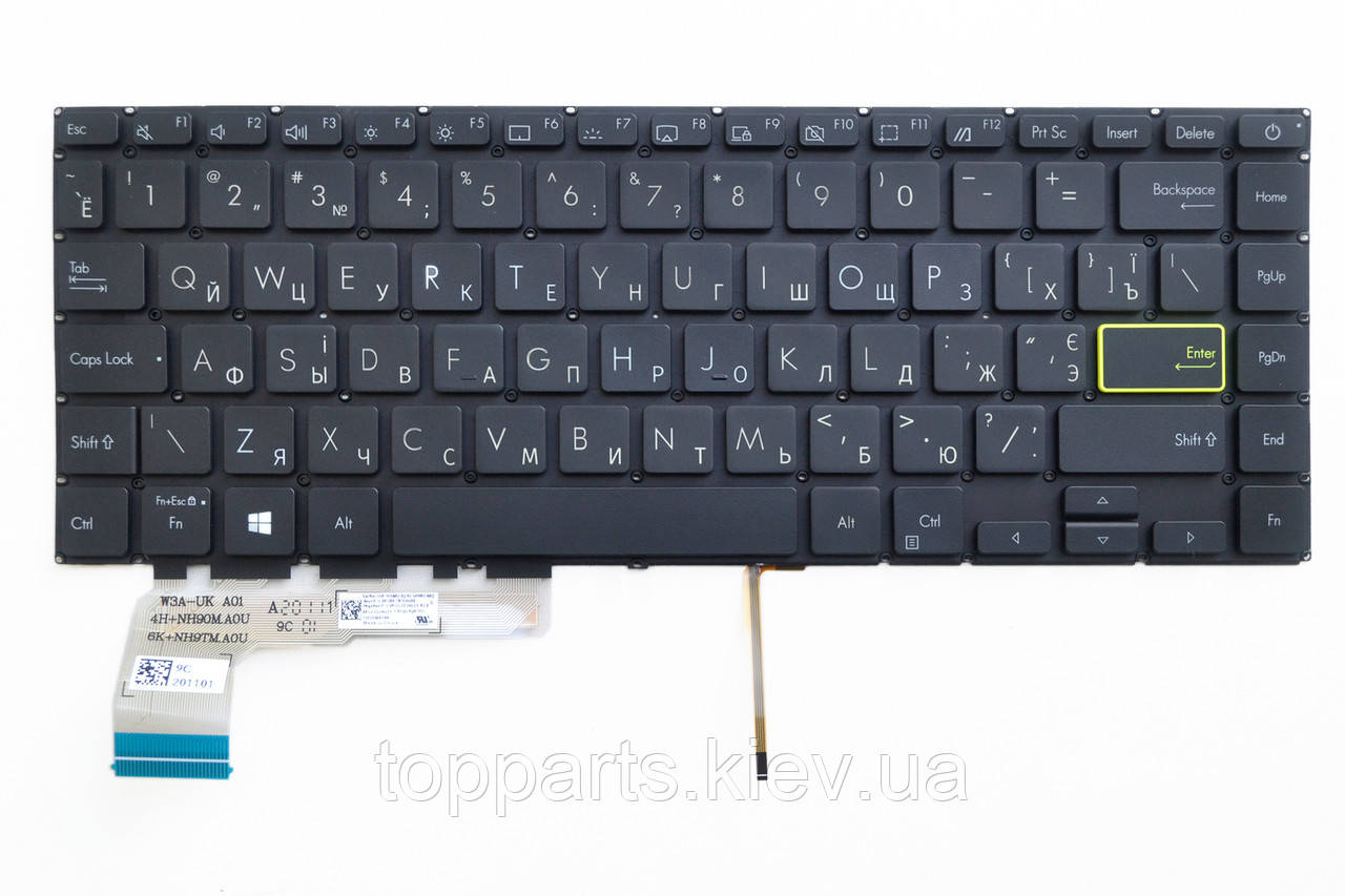 Клавіатура для ноутбуків Asus X435, S435 Series чорна без рамки з підсвіткою UA/RU/US