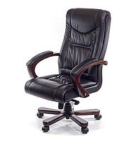 Кресло офисное на колесиках с подлокотниками Артур EX MB Черное, из натуральной кожи и дерева до 120 кг