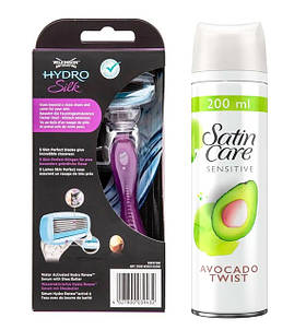 Жіночий станок для гоління Wilkinson Hydro Silk + Гель для гоління Gillette Satin Care Avocado