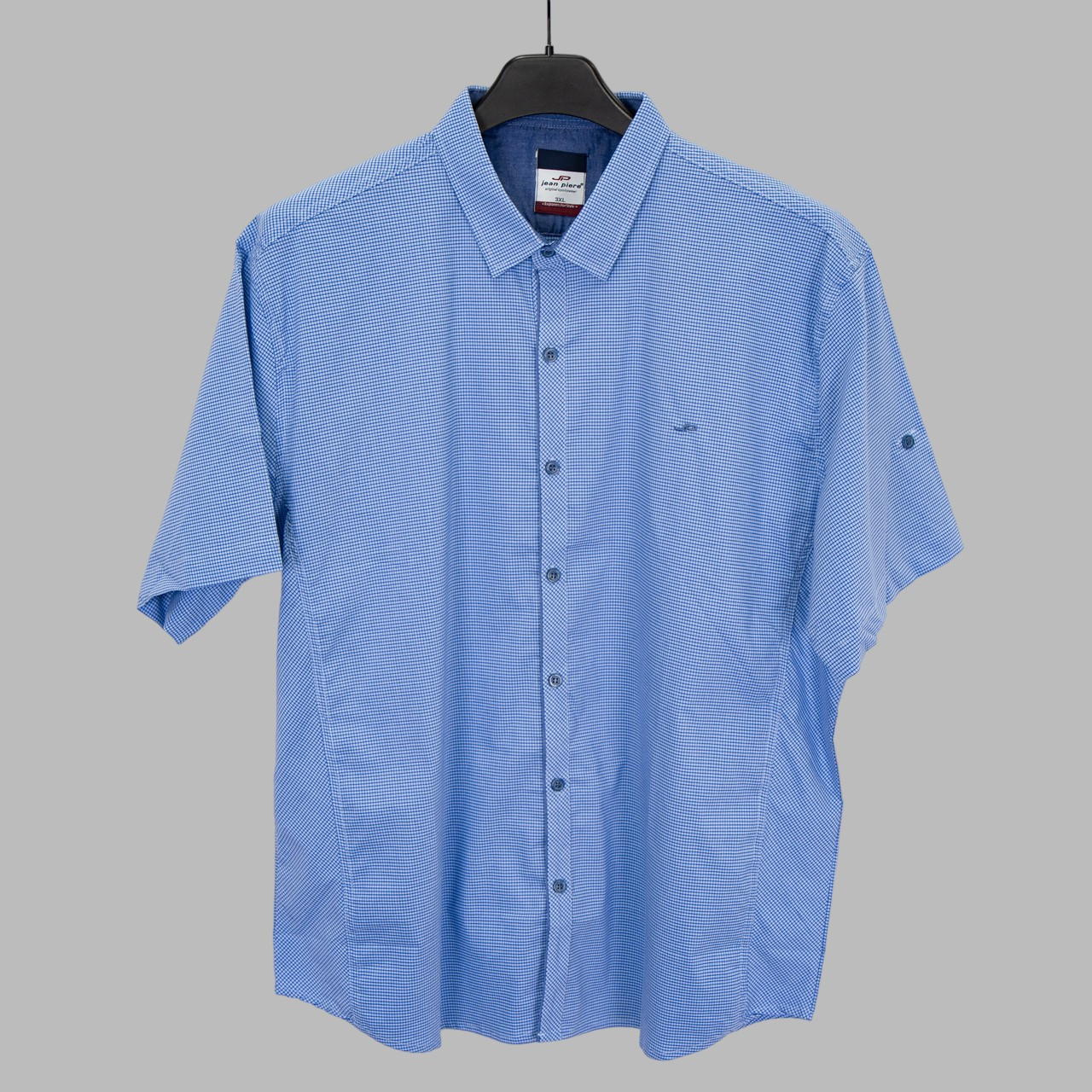 Сорочка чоловіча, приталена (Slim Fit) з коротким рукавом, Bagarda JP8424-B BLUE 93% бавовна 7% еластан 3XL(Р)