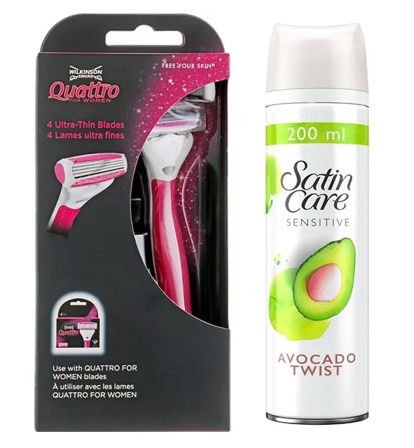Жіночий станок для гоління Wilkinson Quattro + Гель для гоління Gillette Satin