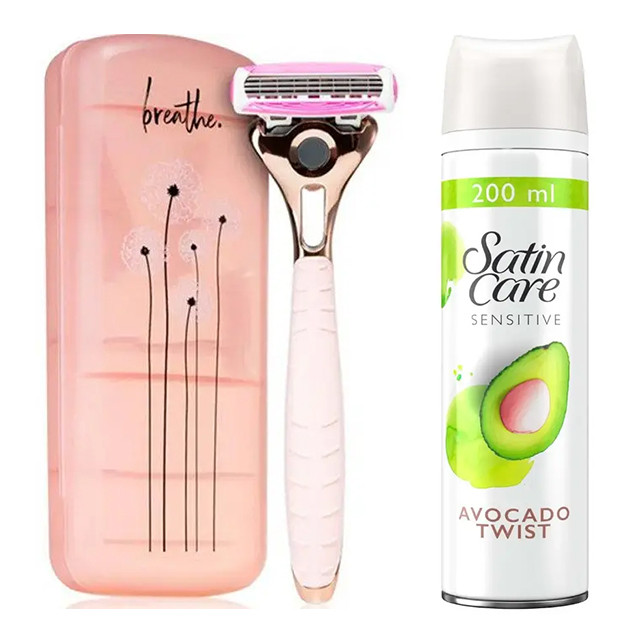 Жіночий станок Wilkinson Quattro For Woman Rosegold + Гель для гоління Gillette Satin