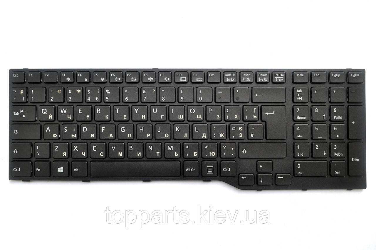 Клавіатура для ноутбуків Fujitsu LifeBook E753, E754, E756, E554, E556, E557 чорна з чорною рамкою UA/RU/US