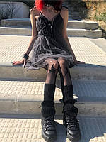 Платье готическое дымчатое фатиновое на Хэллоуин платье мини на бретельках серое, размер L Л