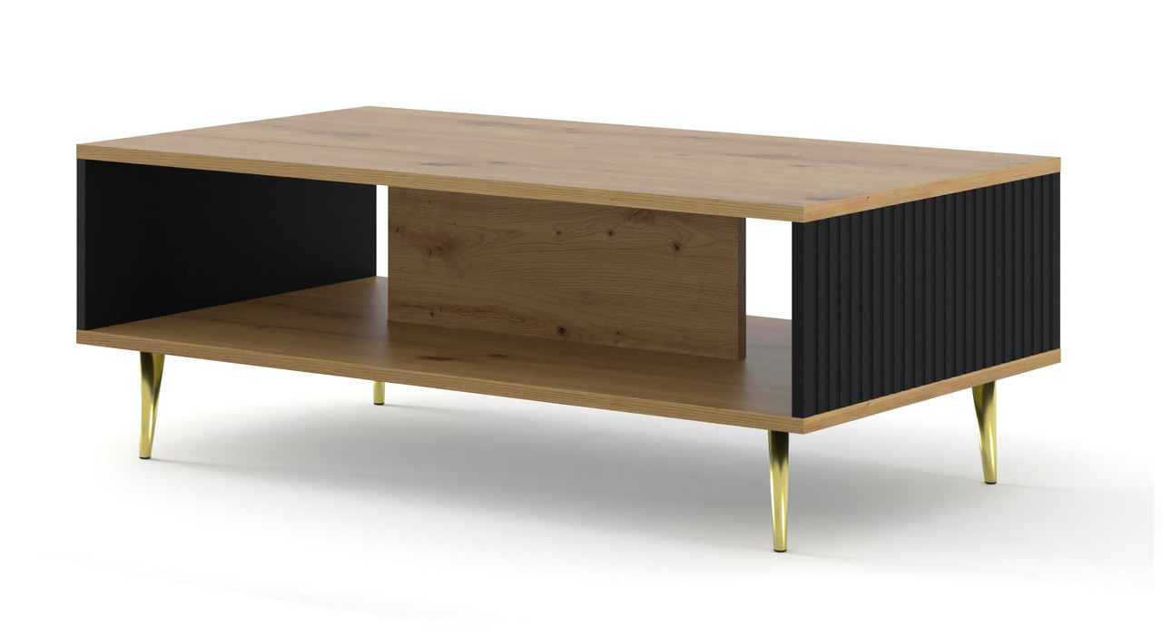 Журнальний столик Ravena B 90x60 дуб артисан/чорний матовий/золотий BIM Meble, фото 1