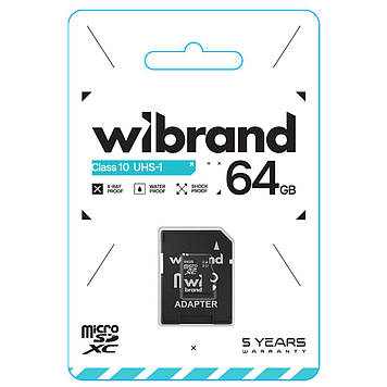 Карта пам'яті Wibrand microSDXC 64 GB class 10 UHS-I U1 + SD Adapter (WICDXU1/64GB-A)