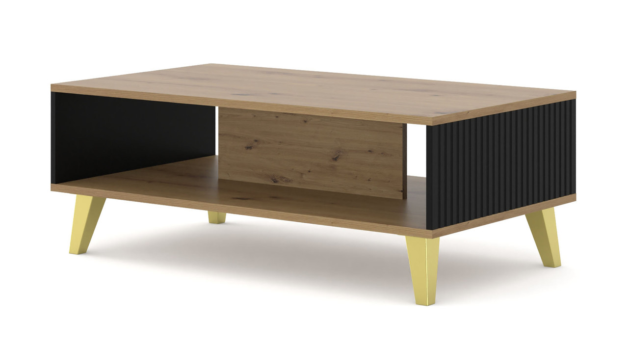 Журнальний столик Ravena PB 90x60 дуб артисан/чорний матовий/золотий BIM Meble