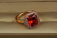 Кольцо Xuping Jewelry авангард с красным камнем р 16  золотистое