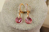 Сережки підвіски Xuping Jewelry Сваровські камінь рожевий хамелеони 2.7 см золотисті