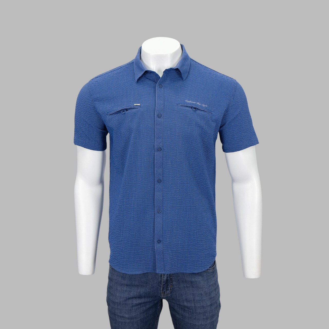 Сорочка чоловіча, приталена (Slim Fit) з коротким рукавом, Bagarda JP6514 INDIGO 93% бавовна 7% еластан XL(Р)