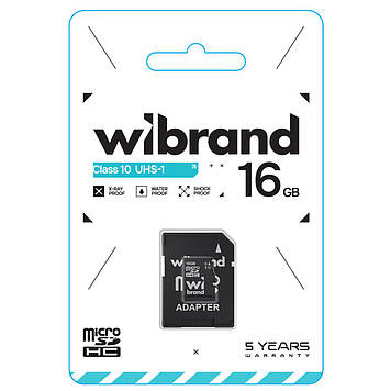 Карта пам'яті Wibrand microSDHC 16 GB class 10 UHS-I + SD Adapter (WICDHU1/16GB-A)